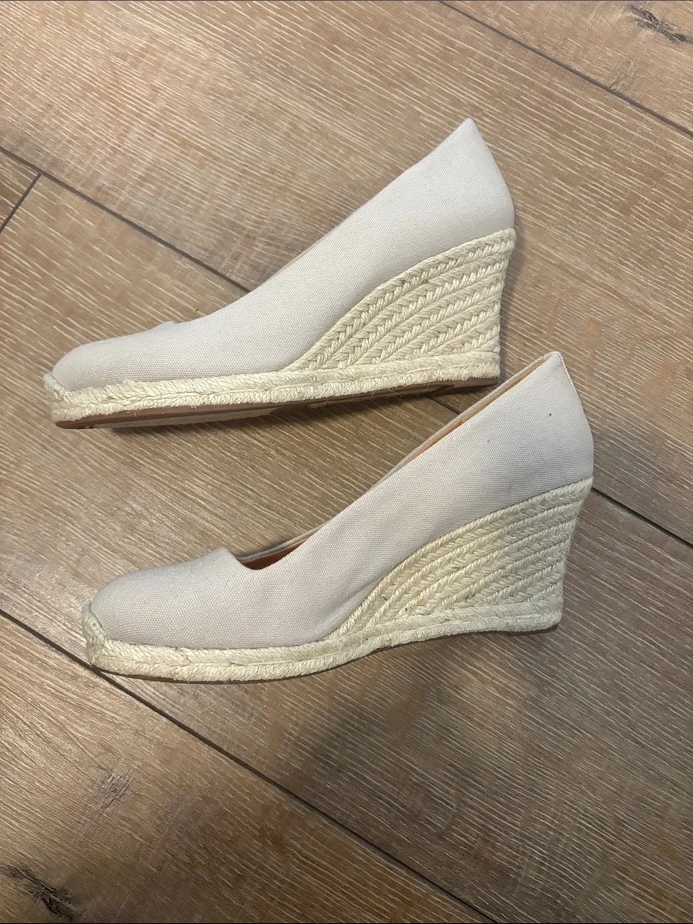J. Crew Light Beige Canvas Espadrille Wedges